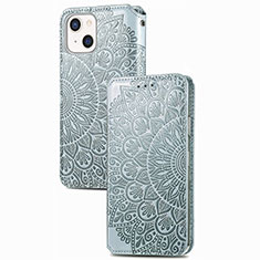 Leather Case Stands Fashionable Pattern Flip Cover H02 Holder for Apple iPhone 14 Plus Silver