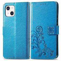 Leather Case Stands Fashionable Pattern Flip Cover H03 Holder for Apple iPhone 13 Blue