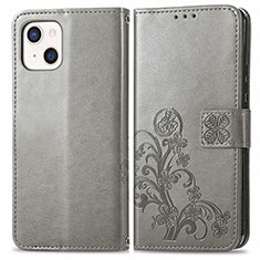 Leather Case Stands Fashionable Pattern Flip Cover H03 Holder for Apple iPhone 13 Gray