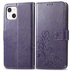 Leather Case Stands Fashionable Pattern Flip Cover H03 Holder for Apple iPhone 13 Mini Purple