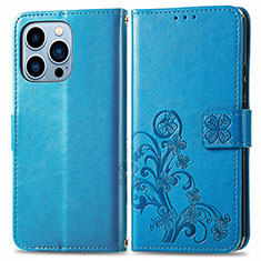 Leather Case Stands Fashionable Pattern Flip Cover H03 Holder for Apple iPhone 13 Pro Blue