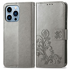 Leather Case Stands Fashionable Pattern Flip Cover H03 Holder for Apple iPhone 13 Pro Gray