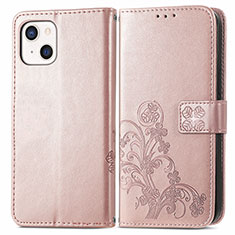 Leather Case Stands Fashionable Pattern Flip Cover H03 Holder for Apple iPhone 14 Plus Rose Gold