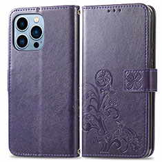 Leather Case Stands Fashionable Pattern Flip Cover H03 Holder for Apple iPhone 14 Pro Max Purple