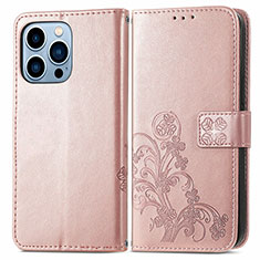 Leather Case Stands Fashionable Pattern Flip Cover H03 Holder for Apple iPhone 14 Pro Max Rose Gold