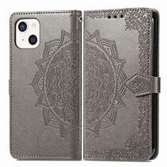 Leather Case Stands Fashionable Pattern Flip Cover H05 Holder for Apple iPhone 13 Gray