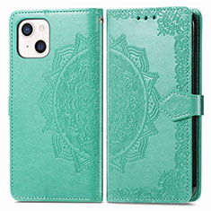 Leather Case Stands Fashionable Pattern Flip Cover H05 Holder for Apple iPhone 13 Green