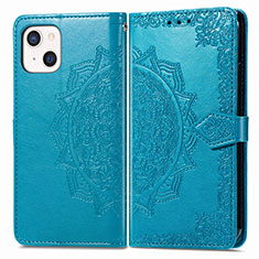Leather Case Stands Fashionable Pattern Flip Cover H05 Holder for Apple iPhone 13 Mini Blue