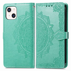 Leather Case Stands Fashionable Pattern Flip Cover H05 Holder for Apple iPhone 13 Mini Green