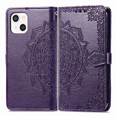 Leather Case Stands Fashionable Pattern Flip Cover H05 Holder for Apple iPhone 13 Mini Purple
