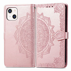 Leather Case Stands Fashionable Pattern Flip Cover H05 Holder for Apple iPhone 13 Mini Rose Gold