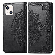 Leather Case Stands Fashionable Pattern Flip Cover H05 Holder for Apple iPhone 14 Black
