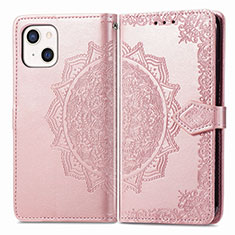 Leather Case Stands Fashionable Pattern Flip Cover H05 Holder for Apple iPhone 14 Plus Rose Gold