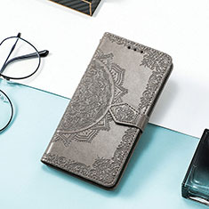 Leather Case Stands Fashionable Pattern Flip Cover H06 Holder for Apple iPhone 13 Gray
