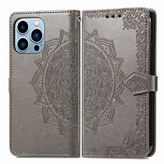 Leather Case Stands Fashionable Pattern Flip Cover H06 Holder for Apple iPhone 13 Pro Gray