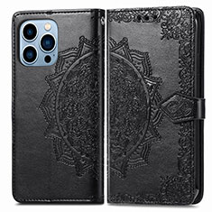 Leather Case Stands Fashionable Pattern Flip Cover H06 Holder for Apple iPhone 13 Pro Max Black