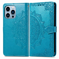 Leather Case Stands Fashionable Pattern Flip Cover H06 Holder for Apple iPhone 14 Pro Max Blue