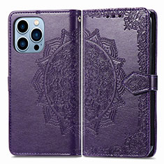Leather Case Stands Fashionable Pattern Flip Cover H06 Holder for Apple iPhone 14 Pro Max Purple