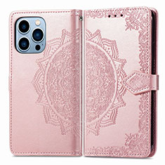 Leather Case Stands Fashionable Pattern Flip Cover H06 Holder for Apple iPhone 14 Pro Max Rose Gold