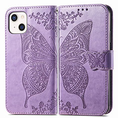 Leather Case Stands Fashionable Pattern Flip Cover H07 Holder for Apple iPhone 13 Clove Purple