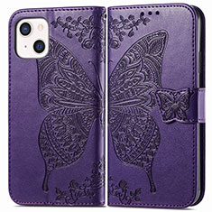 Leather Case Stands Fashionable Pattern Flip Cover H07 Holder for Apple iPhone 13 Mini Purple
