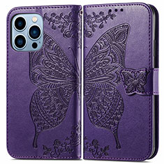 Leather Case Stands Fashionable Pattern Flip Cover H07 Holder for Apple iPhone 14 Pro Max Purple