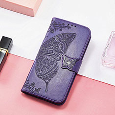 Leather Case Stands Fashionable Pattern Flip Cover H08 Holder for Apple iPhone 13 Mini Purple