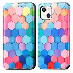 Leather Case Stands Fashionable Pattern Flip Cover H09 Holder for Apple iPhone 13 Mini Blue