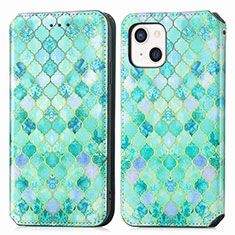Leather Case Stands Fashionable Pattern Flip Cover H09 Holder for Apple iPhone 13 Mini Green