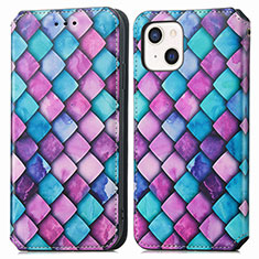 Leather Case Stands Fashionable Pattern Flip Cover H09 Holder for Apple iPhone 13 Mini Purple