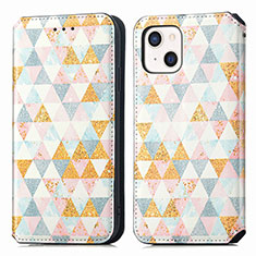 Leather Case Stands Fashionable Pattern Flip Cover H09 Holder for Apple iPhone 13 Mini White