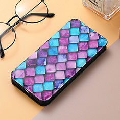 Leather Case Stands Fashionable Pattern Flip Cover H09 Holder for Apple iPhone 13 Pro Max Purple