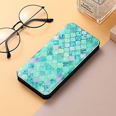 Leather Case Stands Fashionable Pattern Flip Cover H10 Holder for Apple iPhone 13 Mini Green