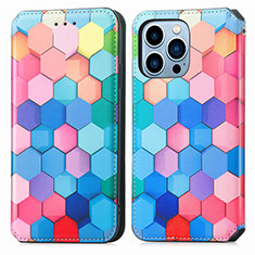 Leather Case Stands Fashionable Pattern Flip Cover H10 Holder for Apple iPhone 13 Pro Blue