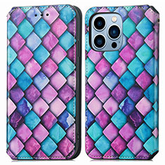 Leather Case Stands Fashionable Pattern Flip Cover H10 Holder for Apple iPhone 13 Pro Purple