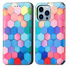 Leather Case Stands Fashionable Pattern Flip Cover H10 Holder for Apple iPhone 14 Pro Blue