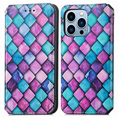 Leather Case Stands Fashionable Pattern Flip Cover H10 Holder for Apple iPhone 14 Pro Max Purple