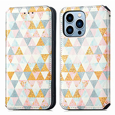 Leather Case Stands Fashionable Pattern Flip Cover H10 Holder for Apple iPhone 14 Pro White