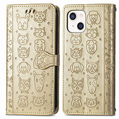 Leather Case Stands Fashionable Pattern Flip Cover H11 Holder for Apple iPhone 13 Mini Gold