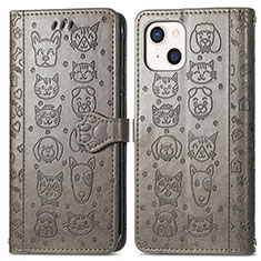 Leather Case Stands Fashionable Pattern Flip Cover H11 Holder for Apple iPhone 13 Mini Gray