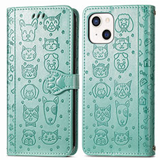 Leather Case Stands Fashionable Pattern Flip Cover H11 Holder for Apple iPhone 13 Mini Green