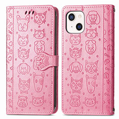 Leather Case Stands Fashionable Pattern Flip Cover H11 Holder for Apple iPhone 13 Mini Pink
