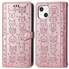 Leather Case Stands Fashionable Pattern Flip Cover H11 Holder for Apple iPhone 13 Mini Rose Gold
