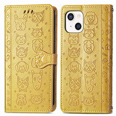 Leather Case Stands Fashionable Pattern Flip Cover H11 Holder for Apple iPhone 13 Mini Yellow
