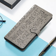 Leather Case Stands Fashionable Pattern Flip Cover H11 Holder for Apple iPhone 13 Pro Gray