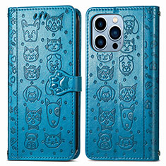 Leather Case Stands Fashionable Pattern Flip Cover H12 Holder for Apple iPhone 13 Pro Blue