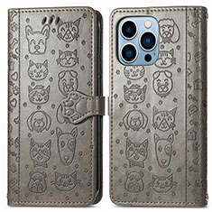 Leather Case Stands Fashionable Pattern Flip Cover H12 Holder for Apple iPhone 13 Pro Gray