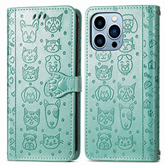 Leather Case Stands Fashionable Pattern Flip Cover H12 Holder for Apple iPhone 13 Pro Max Green