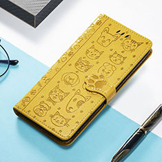 Leather Case Stands Fashionable Pattern Flip Cover H12 Holder for Apple iPhone 14 Plus Yellow