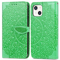 Leather Case Stands Fashionable Pattern Flip Cover H13 Holder for Apple iPhone 13 Green